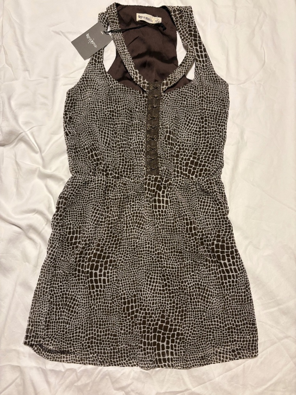 NWT Y2K Deadstock byCorpus Brown Snake Print Hook-and-Eye Mini Dress